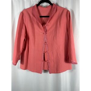 Christopher & Banks Coral Linen Blend Embroidered Trim Jacket XL